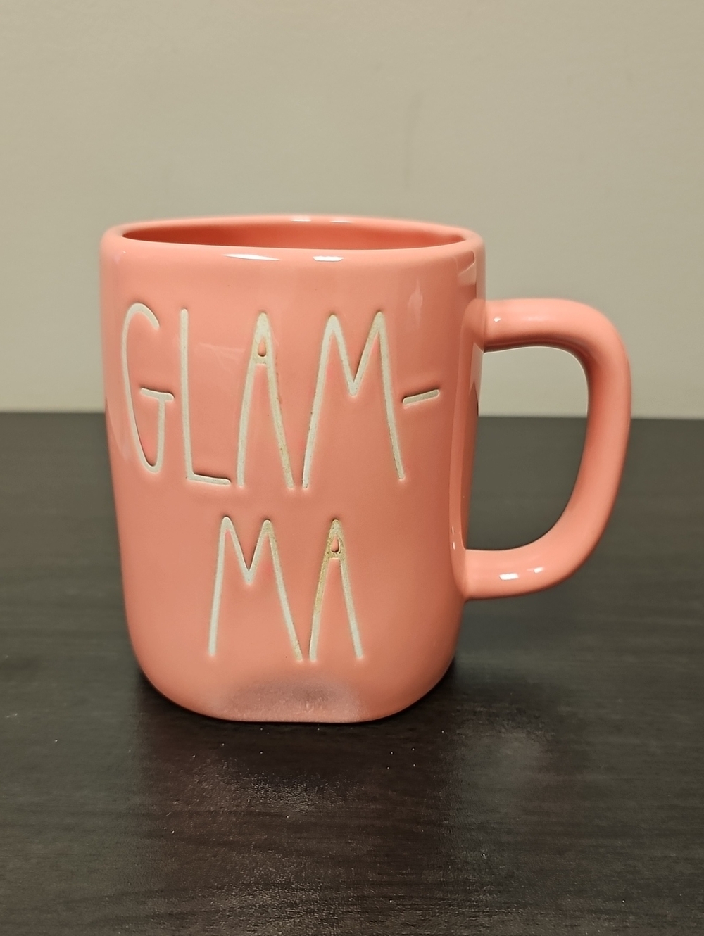 GLAM-MA Pink Ceramic Mug with Raised Lettering